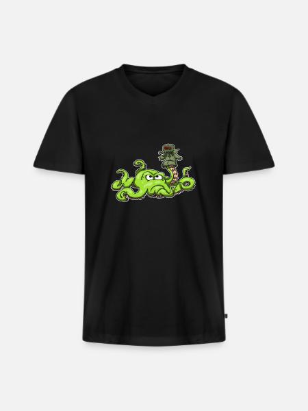 Krake - Männer Premium Bio T-Shirt mit V-Ausschnitt - Schwarz
