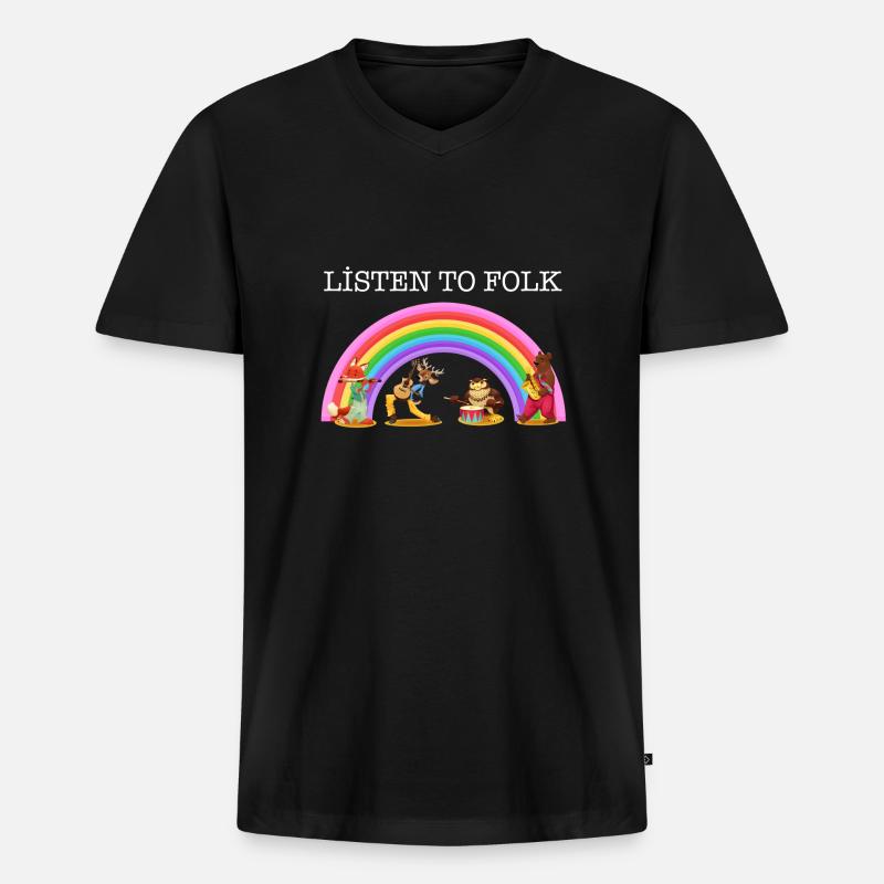 Hören Sie Folk - Männer Premium Bio T-Shirt mit V-Ausschnitt - Schwarz