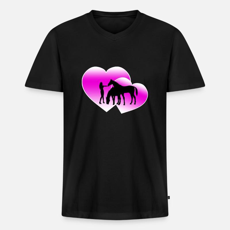 Pferde - Männer Premium Bio T-Shirt mit V-Ausschnitt - Schwarz