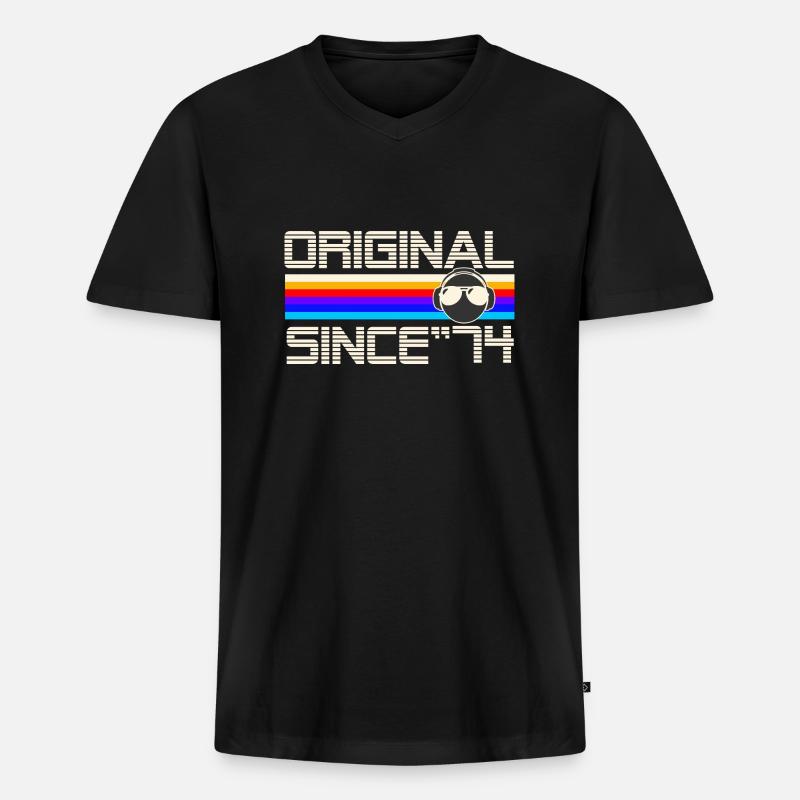 Seit 74 - Männer Premium Bio T-Shirt mit V-Ausschnitt - Schwarz