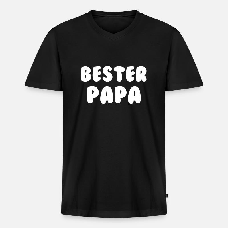 Bester Papa Weiß - Männer Premium Bio T-Shirt mit V-Ausschnitt - Schwarz