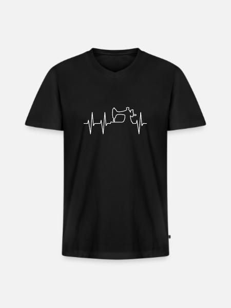 Sy hjärtslag | Symaskin DIY | Creative - Ekologisk premium-T-shirt med V-ringning herr - svart