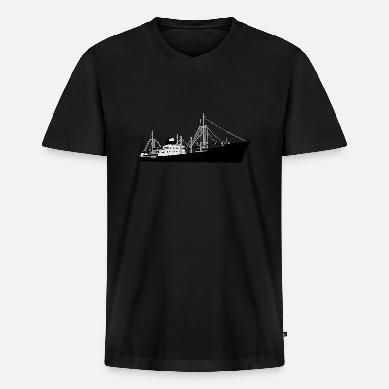 Schiff - MS F. Freiligrath - Männer Premium Bio T-Shirt mit V-Ausschnitt - Schwarz
