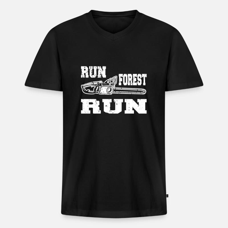 RUN FOREST RUN - Männer Premium Bio T-Shirt mit V-Ausschnitt - Schwarz