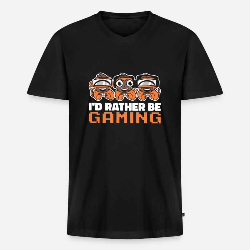 i d rather be gaming - Männer Premium Bio T-Shirt mit V-Ausschnitt - Schwarz