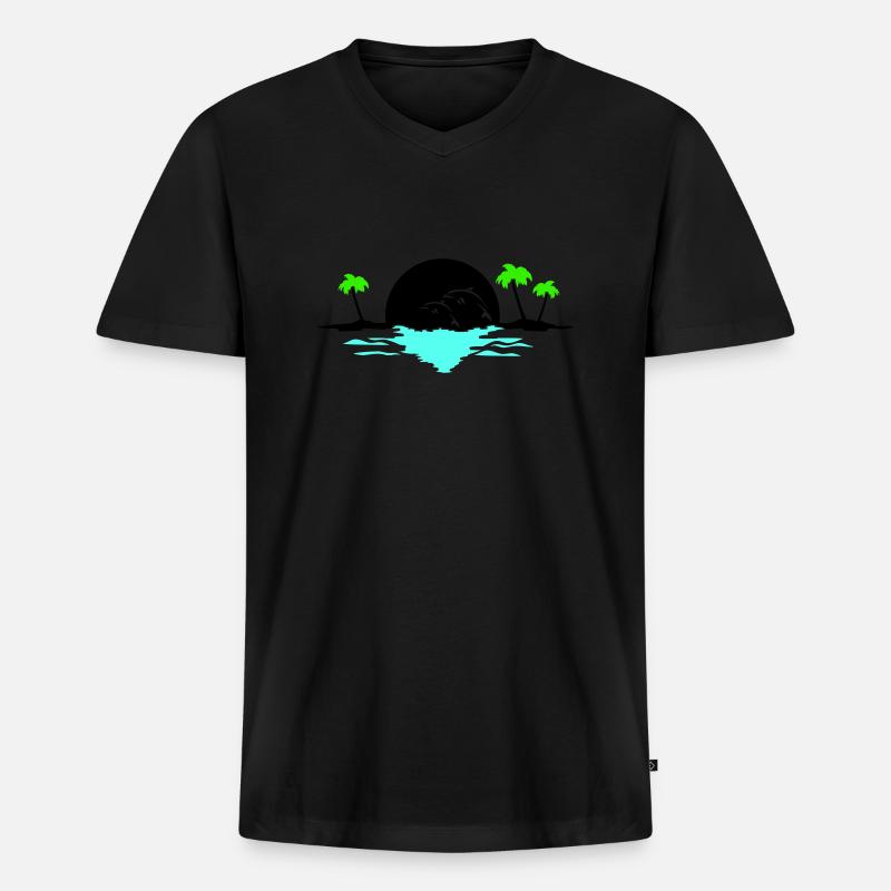 sunset delfine - Männer Premium Bio T-Shirt mit V-Ausschnitt - Schwarz