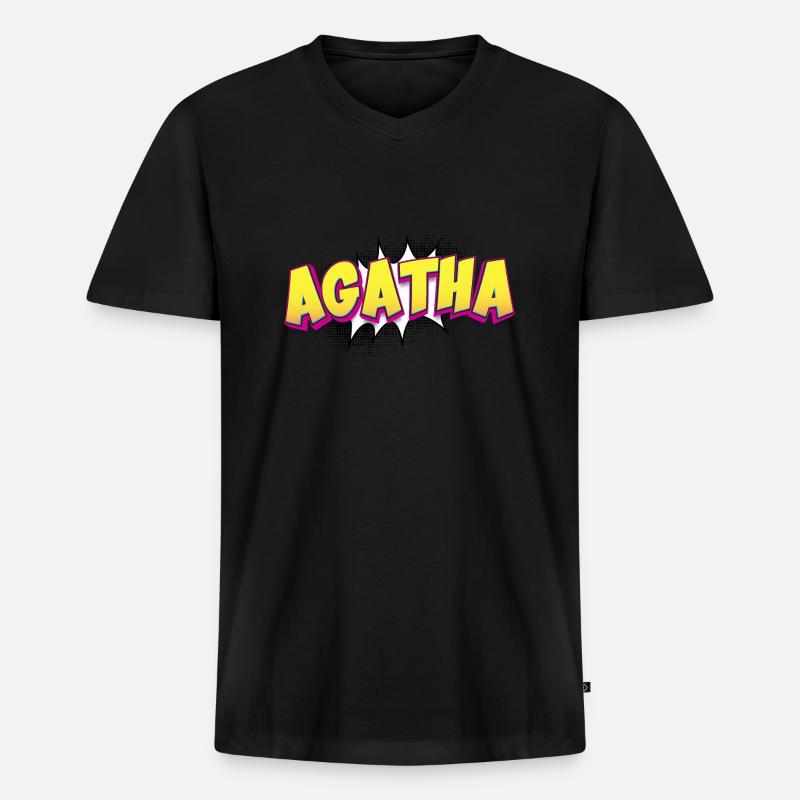 Agatha benutzerdefinierter Name Comic-Stil Pop-Art, - Männer Premium Bio T-Shirt mit V-Ausschnitt - Schwarz