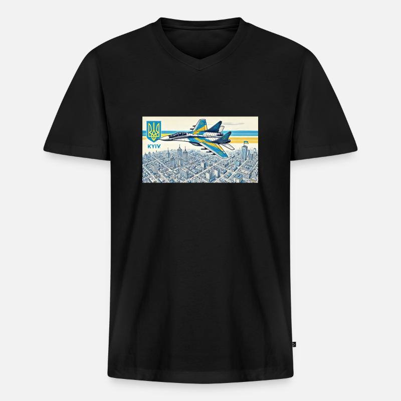 Der Geist von Kiew - Männer Premium Bio T-Shirt mit V-Ausschnitt - Schwarz