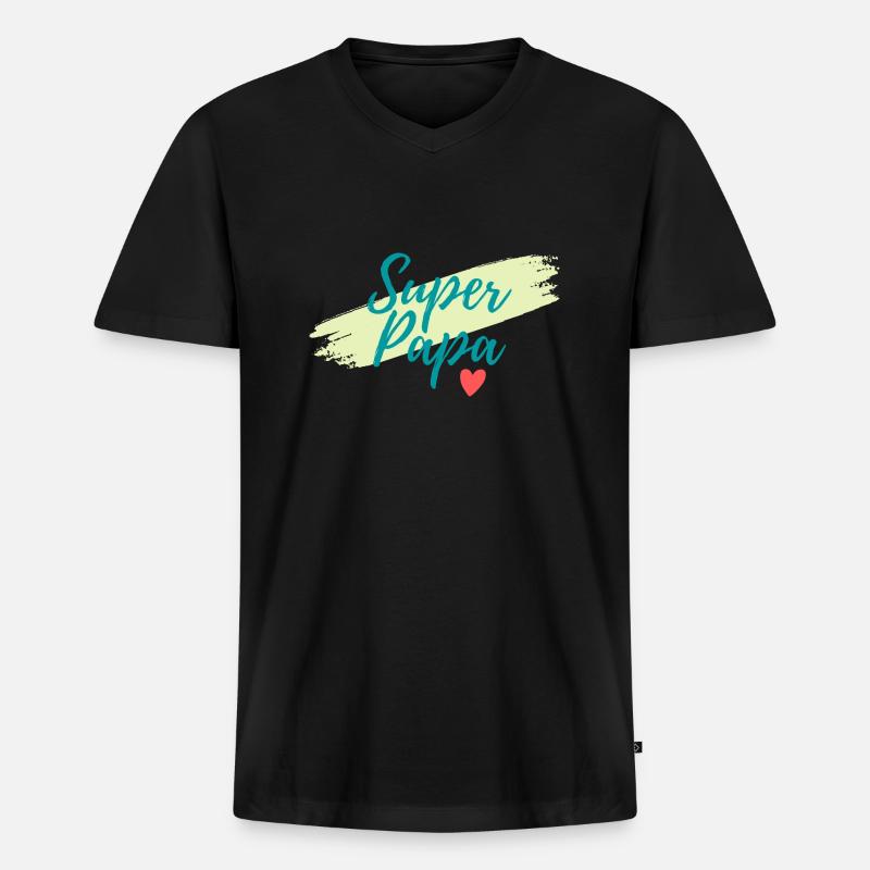 Super-Papa - Männer Premium Bio T-Shirt mit V-Ausschnitt - Schwarz