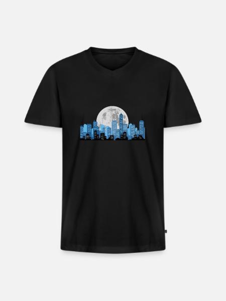 Paysage urbain clair de lune - T-shirt encolure en V Premium bio Homme - noir