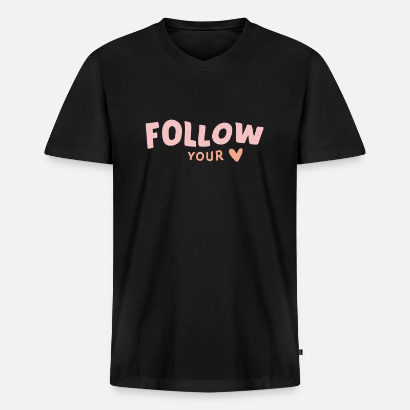 follow heart - Männer Premium Bio T-Shirt mit V-Ausschnitt - Schwarz
