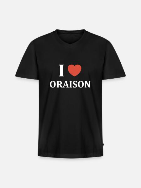 i love oraison - T-shirt encolure en V Premium bio Homme - noir