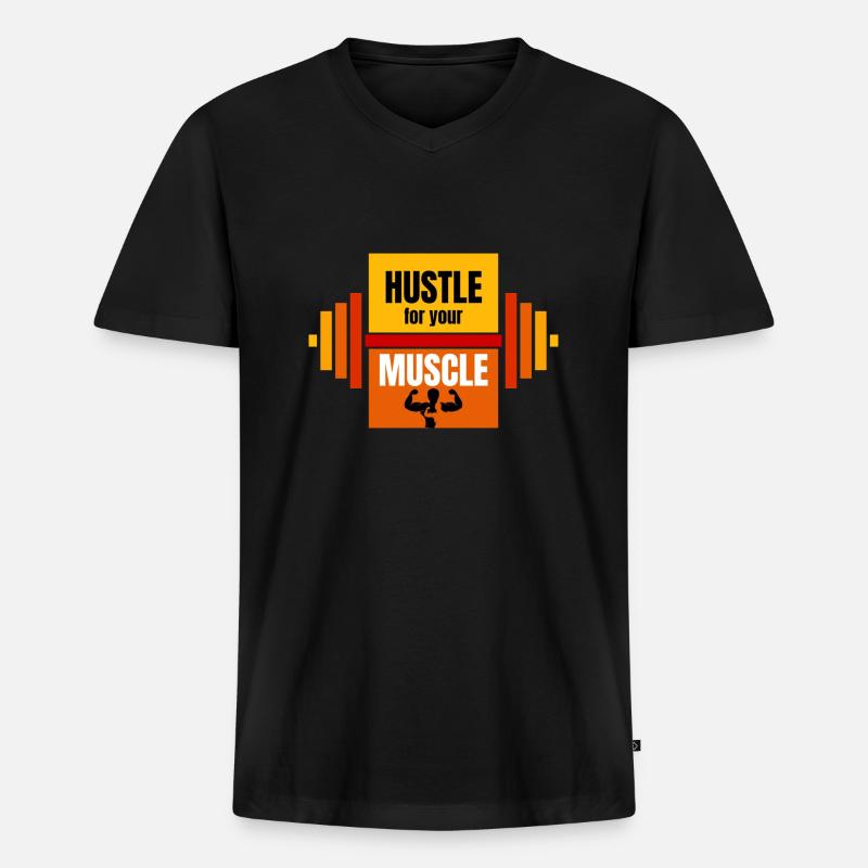 HustleMuscleDesign - Männer Premium Bio T-Shirt mit V-Ausschnitt - Schwarz