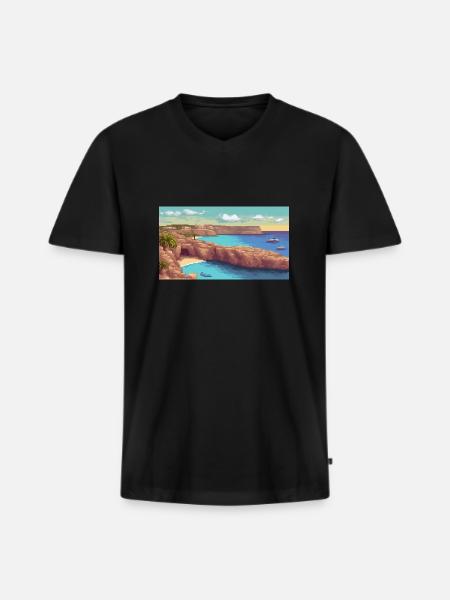 Comino Island, Malta - Pixel Art - Men's Premium Organic T-shirt with V-neck - black