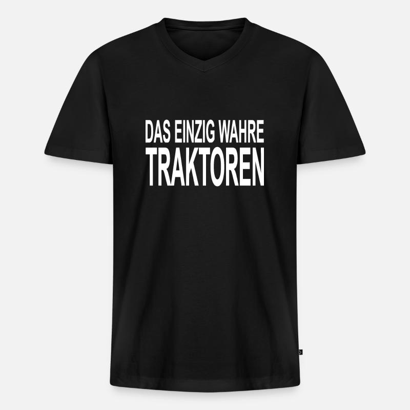 Traktor - Männer Premium Bio T-Shirt mit V-Ausschnitt - Schwarz