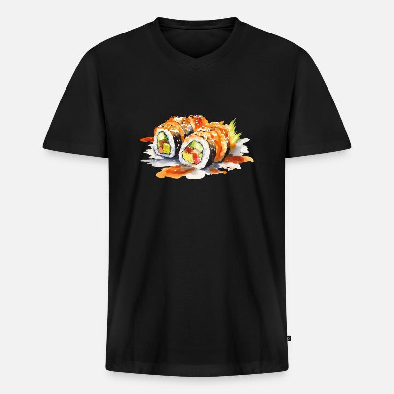 Sushi - Männer Premium Bio T-Shirt mit V-Ausschnitt - Schwarz