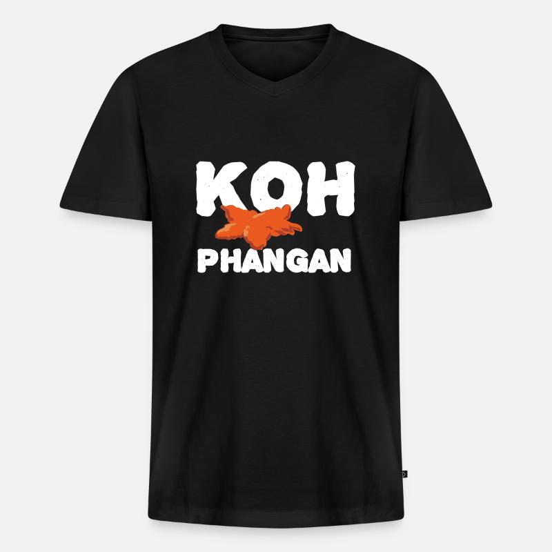 Koh Phangan Text - Männer Premium Bio T-Shirt mit V-Ausschnitt - Schwarz