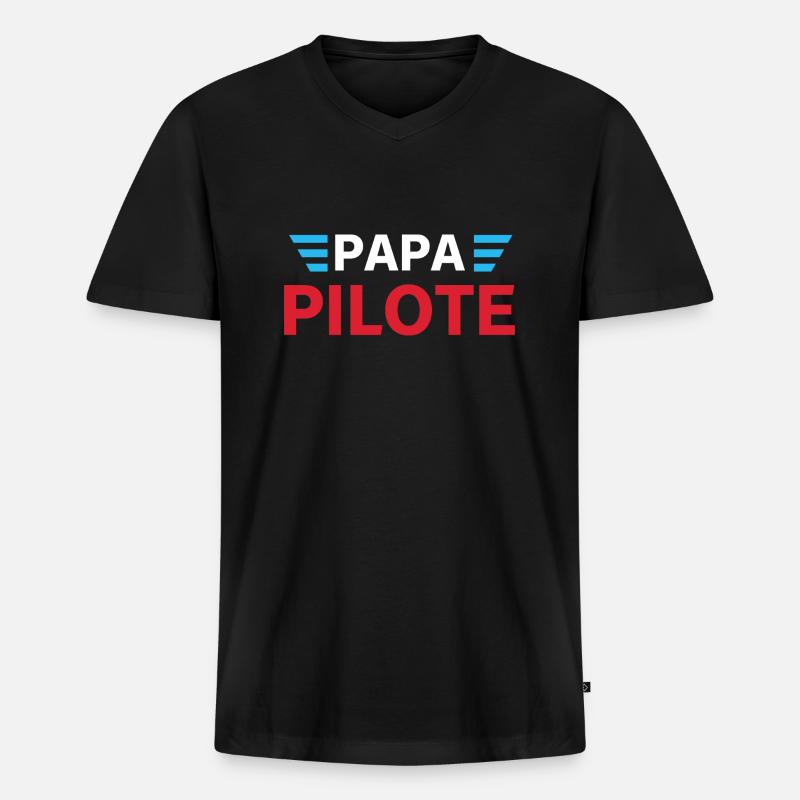 Pilot Papa - Papa Geschenk - Männer Premium Bio T-Shirt mit V-Ausschnitt - Schwarz