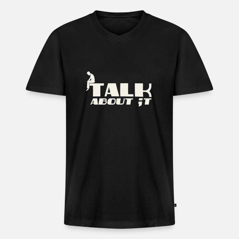 Talk about it - Männer Premium Bio T-Shirt mit V-Ausschnitt - Schwarz