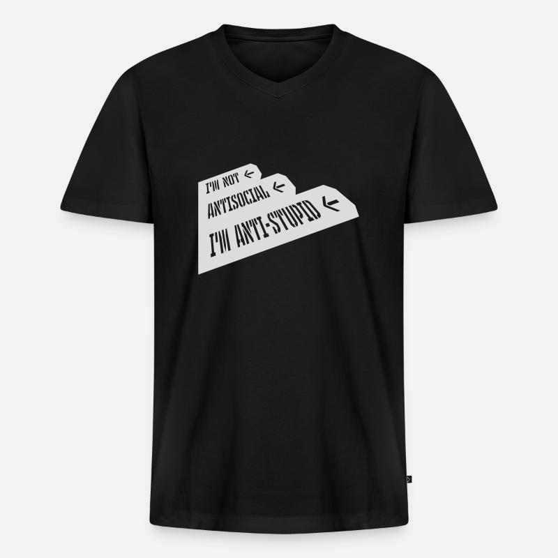 not antisocial anti stupid - Männer Premium Bio T-Shirt mit V-Ausschnitt - Schwarz