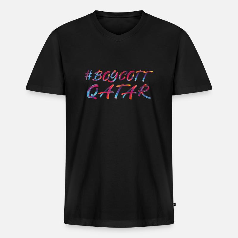BOYKOTT KATAR - Männer Premium Bio T-Shirt mit V-Ausschnitt - Schwarz