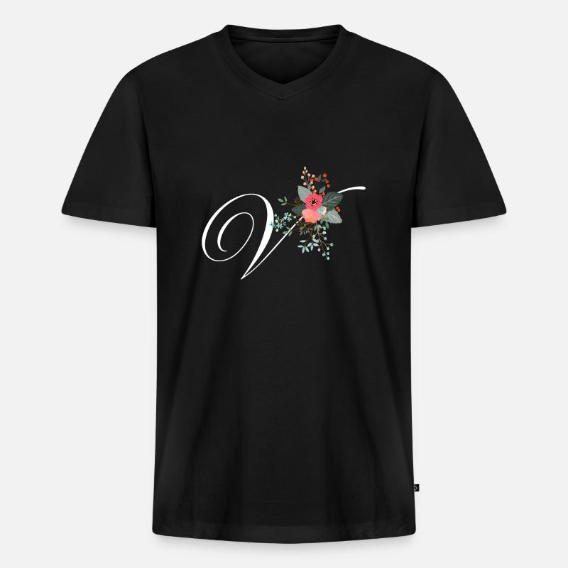 Buchstabe v Blumen - Männer Premium Bio T-Shirt mit V-Ausschnitt - Schwarz