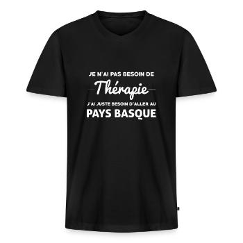 PAYS BASQUE THÉRAPIE - T-shirt encolure en V Premium bio Homme - noir - Devant - Nico (187cm)