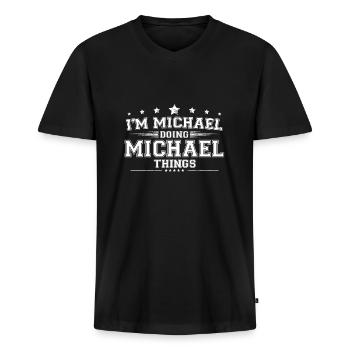 Michael - Männer Premium Bio T-Shirt mit V-Ausschnitt - Schwarz - Vorne - Nico (187cm)