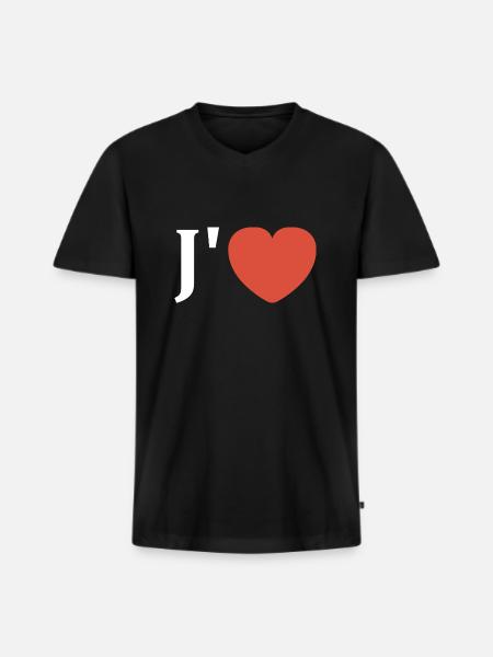 J'aime - T-shirt encolure en V Premium bio Homme - noir
