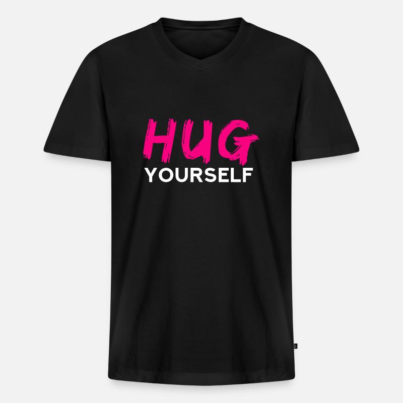 HUG Yourself - Männer Premium Bio T-Shirt mit V-Ausschnitt - Schwarz