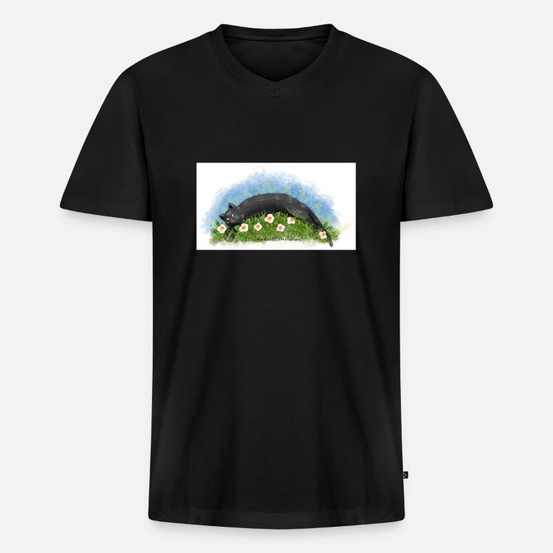 Katze schläft - Männer Premium Bio T-Shirt mit V-Ausschnitt - Schwarz