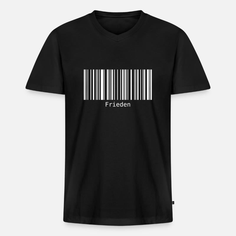 Frieden Barcode Friedenszeichen Strichcode Symbol - Männer Premium Bio T-Shirt mit V-Ausschnitt - Schwarz
