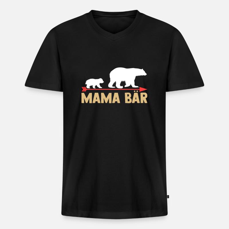 Mutter Mama Bär - Männer Premium Bio T-Shirt mit V-Ausschnitt - Schwarz