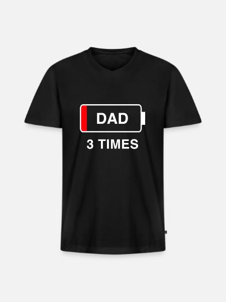 Papa 3 mal - Männer Premium Bio T-Shirt mit V-Ausschnitt - Schwarz