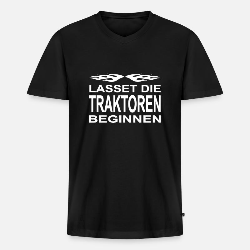 Traktor - Männer Premium Bio T-Shirt mit V-Ausschnitt - Schwarz