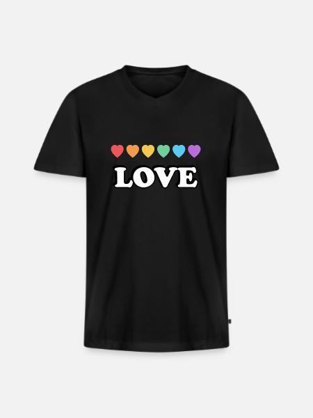 Liebe Regenbogenherzen - Männer Premium Bio T-Shirt mit V-Ausschnitt - Schwarz