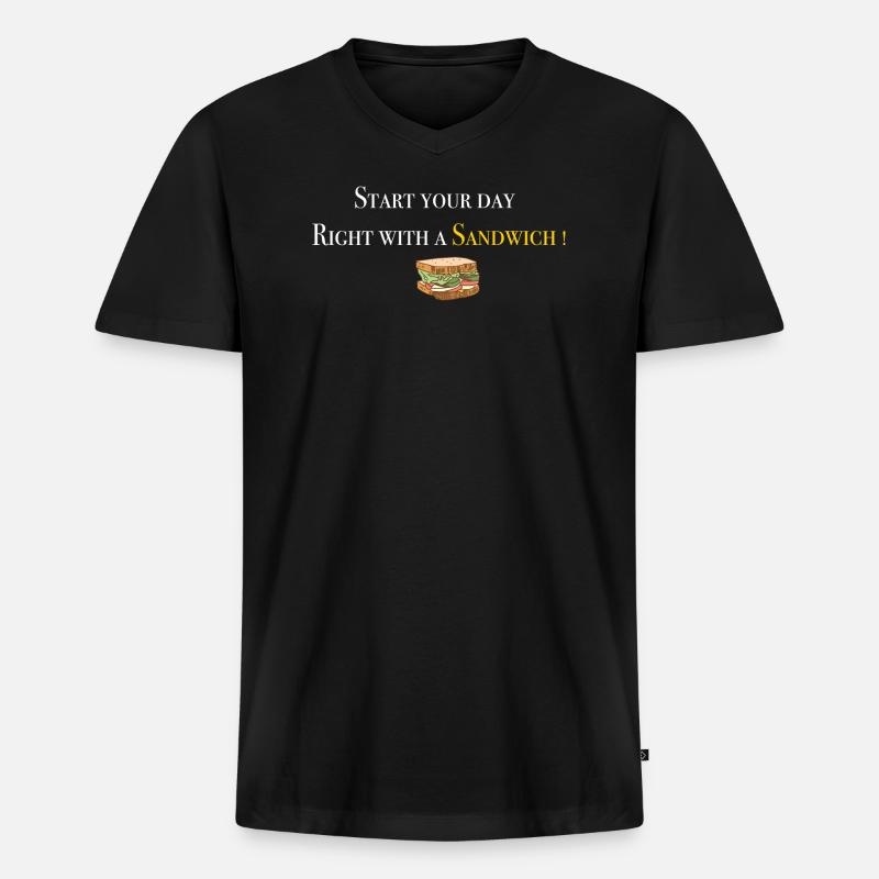 Start with Sandwich 2 - Männer Premium Bio T-Shirt mit V-Ausschnitt - Schwarz