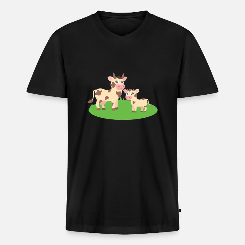 Kuh mit Kalb - Männer Premium Bio T-Shirt mit V-Ausschnitt - Schwarz