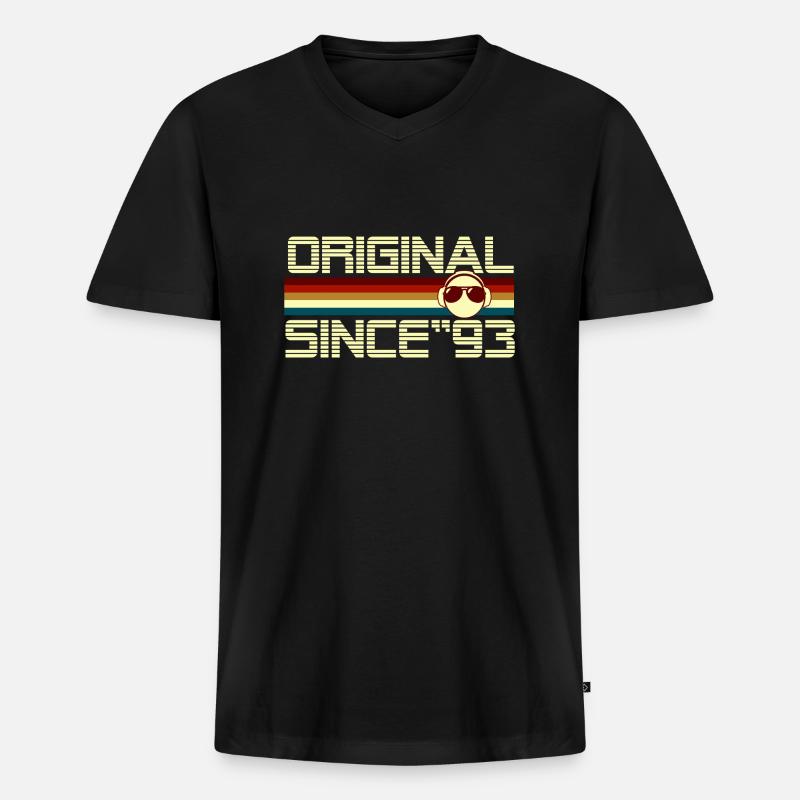 Seit 93 - Männer Premium Bio T-Shirt mit V-Ausschnitt - Schwarz