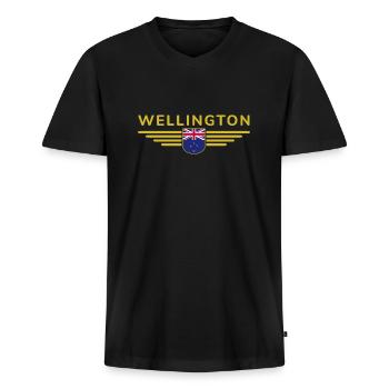 T-shirt Wellington pour les fans néo-zélandais - T-shirt encolure en V Premium bio Homme - noir - Devant - Nico (187cm)