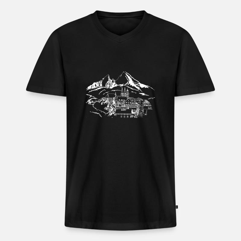 Watzmann Berchtesgaden - Männer Premium Bio T-Shirt mit V-Ausschnitt - Schwarz
