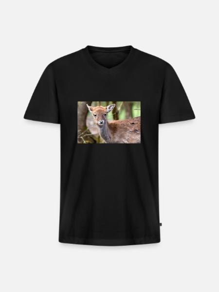 Damherten (in het Duits Damwild of Damhirsch) Dama - Mannen Premium Bio T-shirt met V-hals - zwart