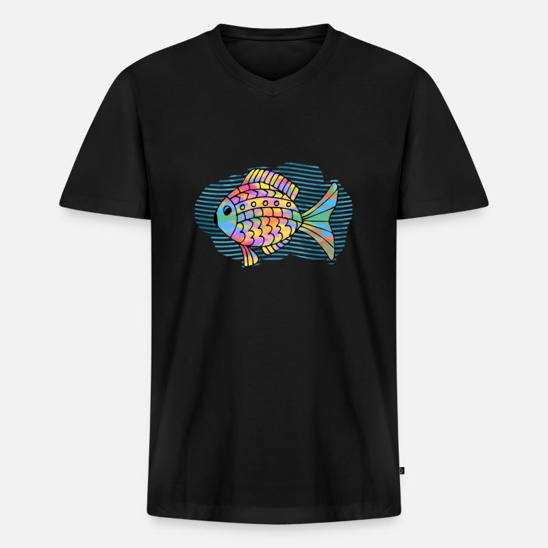 Fisch - Männer Premium Bio T-Shirt mit V-Ausschnitt - Schwarz