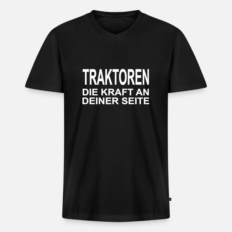 Traktor - Männer Premium Bio T-Shirt mit V-Ausschnitt - Schwarz