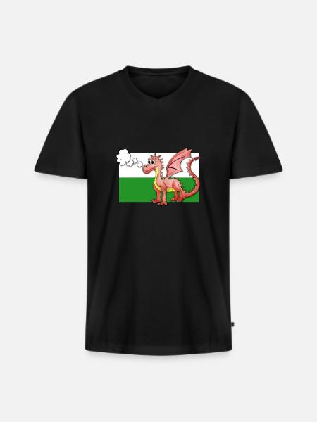 Puffing Welsh Dragon - Gregory - Men's Premium Organic T-shirt with V-neck - black