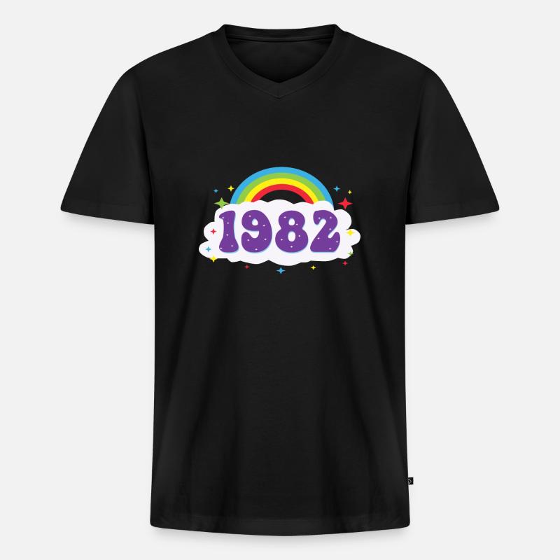 1982 Rainbow - Männer Premium Bio T-Shirt mit V-Ausschnitt - Schwarz