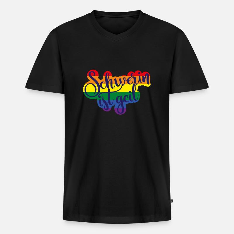 ! Regenbogen - Männer Premium Bio T-Shirt mit V-Ausschnitt - Schwarz