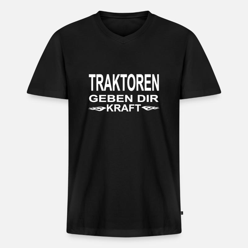 Traktor - Männer Premium Bio T-Shirt mit V-Ausschnitt - Schwarz