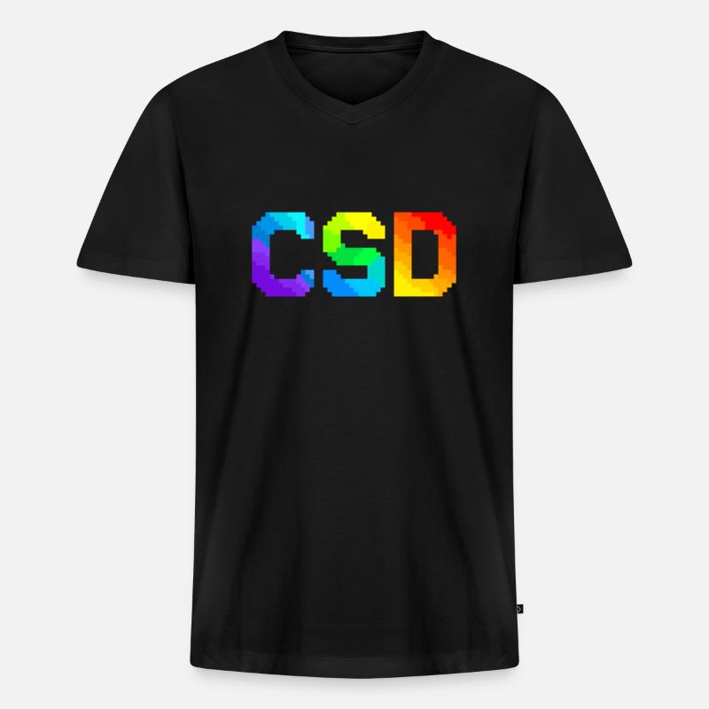 CSD - Pixel Pride Flag - Männer Premium Bio T-Shirt mit V-Ausschnitt - Schwarz