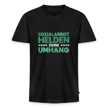 Sozialarbeit - Helden Ohne Umhang - Männer Premium Bio T-Shirt mit V-Ausschnitt - Schwarz - Vorne - Nico (187cm)